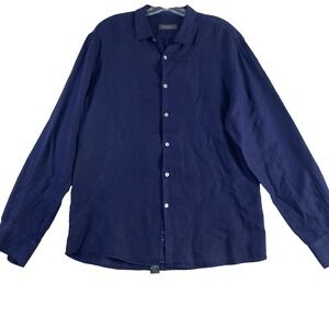 Émile Lafaurie‎ Button Up Shirt Men's Sz L Blue 100% Linen Long Sleeve